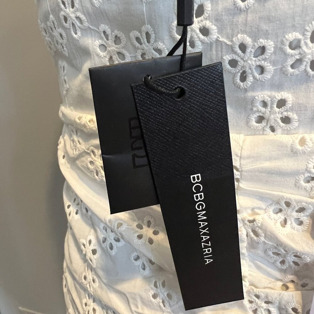 NWT BCBGMaxAzria White Eyelet Sleeveless Ruffled Dress Size 2 - Picture 5 of 7